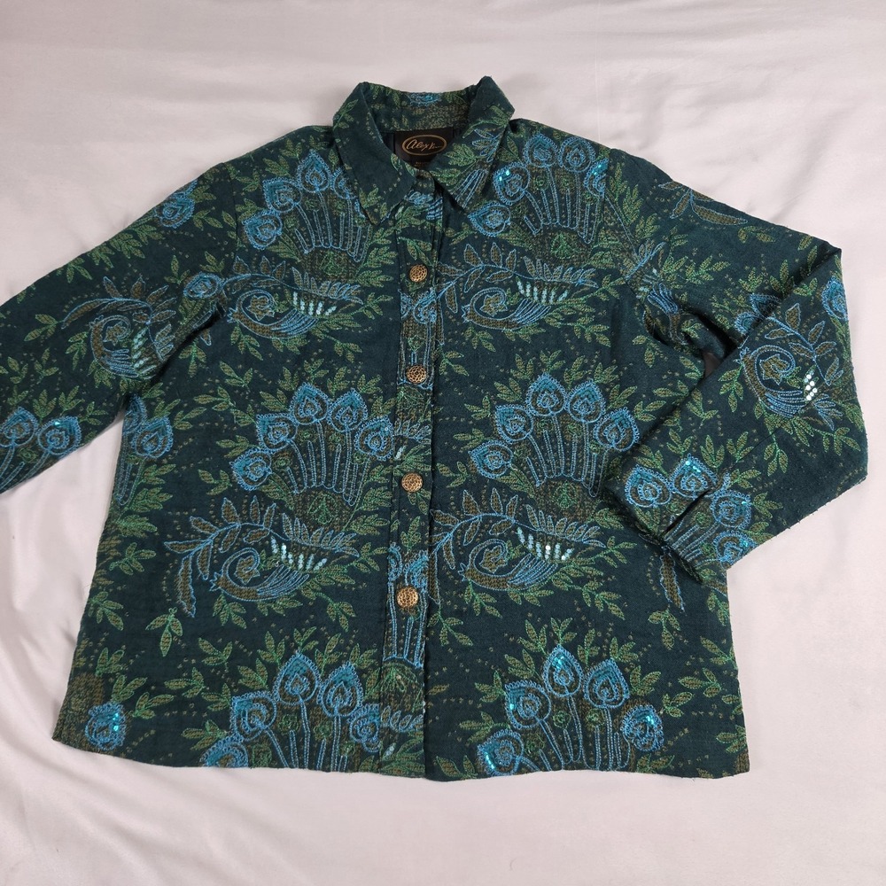 Alex Kim Green Paisley Peacock‎ Jacket Boho Size 1X